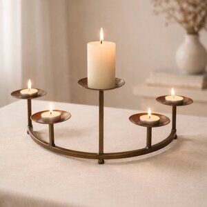 Rustic Brutalist 5-Tier Metal Curved Pillar Candle Holder –15"